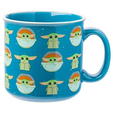 Silver Buffalo Star Wars The Mandalorian Repeat Poses Ceramic Camper-Style Coffee Mug, 20-Ounces