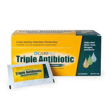 CareAll Triple Antibiotic Ointment 0.9gr (144 Pack) Foil Packet, First Aid for Minor Cuts, Scrapes, and Burns. Prevents Infection. Contains Bacitracin Zinc, Neomycin Sulfate, Polymyxin B Sulfate