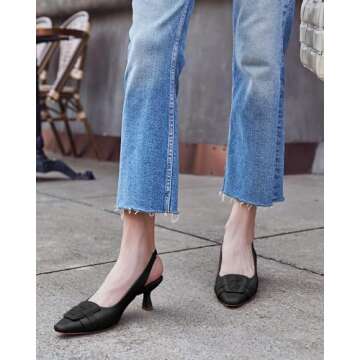 Womens Sling Back Kitten Heels Low Dress Shoes Slingback Pumps Pointed Closed Toe Comfortable Party ...