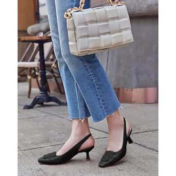 Womens Sling Back Kitten Heels Low Dress Shoes Slingback Pumps Pointed Closed Toe Comfortable Party Office Sandals