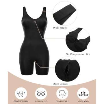SHAPERX Women's Shaping Mid-Thigh Bodysuit Tummy Control Shapewear Seamless Sculpting Body Shaper,SZ5310-Black-S/M