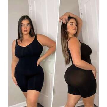 SHAPERX Women's Shaping Mid-Thigh Bodysuit Tummy Control Shapewear Seamless Sculpting Body Shaper,SZ5310-Black-S/M