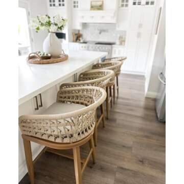 PURPLE LEAF Outdoor Rattan 24" Counter Height Bar Stools Chair Set of 2, Modern Upholstered Patio Ba...