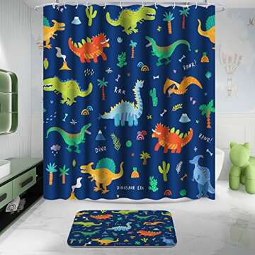 Poedist 4 Pcs Bathroom Shower Curtain Set,Kid's Bathroom Curtain Sets with Rugs(Bath Mat,U Shape and...