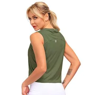 Dragon Fit Women Sleeveless Yoga Tops Workout Cool T-Shirt Running Short Tank Crop Tops (Olive Green, Large)