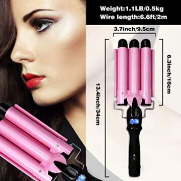 3 Barrel Curling Iron Hair Curling Wands Hair Waver Hair Curler 14x3inch 25mm Curl Hair Styling Iron...