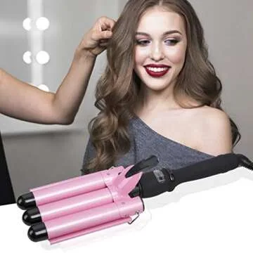 3 Barrel Curling Iron Hair Curling Wands Hair Waver Hair Curler 14x3inch 25mm Curl Hair Styling Irons Hair Crimper Deep Waver for Curler with Temperature Control 1inch Curl for All Hair Type