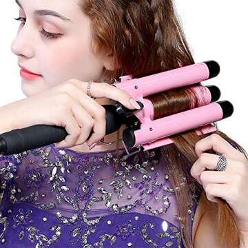 3 Barrel Curling Iron Hair Curling Wands Hair Waver Hair Curler 14x3inch 25mm Curl Hair Styling Irons Hair Crimper Deep Waver for Curler with Temperature Control 1inch Curl for All Hair Type