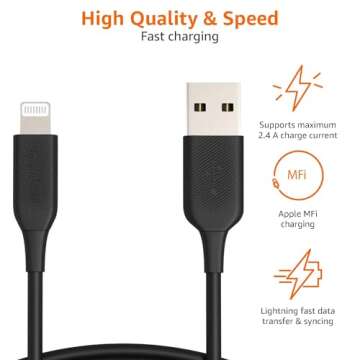 Amazon Basics Fast Charging USB-2.0 USB-C to Lightning Cable (MFi Certified), Durable, 6 Feet, Black