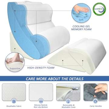 6PCS Orthopedic Bed Wedge Pillow for Sleeping, Gel Memory Foam Post Surgery Pillow Set for Back, Nec...