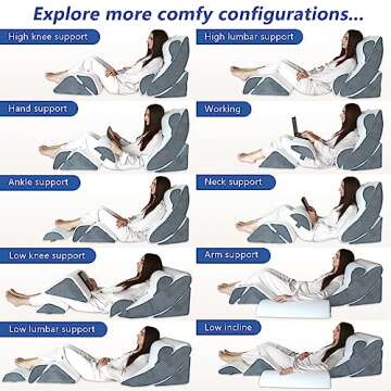 6PCS Orthopedic Bed Wedge Pillow for Sleeping, Gel Memory Foam Post Surgery Pillow Set for Back, Neck, Leg Support, Acid Reflux, Gerd, Anti Snoring, with Washable Cover & Travel Bag (White, 20'' Wide)