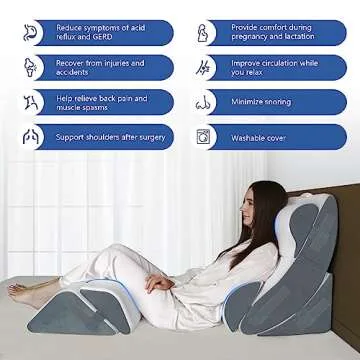 6PCS Orthopedic Bed Wedge Pillow for Sleeping, Gel Memory Foam Post Surgery Pillow Set for Back, Neck, Leg Support, Acid Reflux, Gerd, Anti Snoring, with Washable Cover & Travel Bag (White, 20'' Wide)