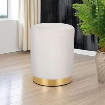 BIRDROCK HOME Velvet Round Ottoman Foot Stool with Lattice Design and Gold Trim - Soft, Padded Foot ...