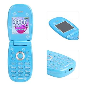 Portable Cute Push Button Flip Dual Card Dual Standby Mobile Phone, Multilingual Smallest Mobile Phone Toy for Kids Student Parents, 1.44in Mini Long Battery Life Cellphone(Blue)