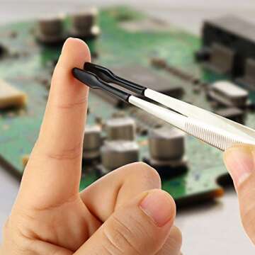 Honoson 2 Pieces Rubber Tipped Tweezers PVC Rubber Coated Soft Non Marring Flat Tip Lab Industrial Hobby Craft Tweezers Tools Jewelry Coin Stamp Tongs(Black)