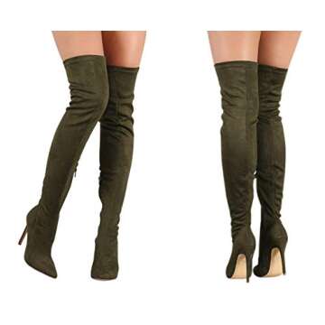 CAMSSOO Women's Thigh High Boots Faux Suede Elasticity Heels Over The Knee Boots Side Zip Pointed To...