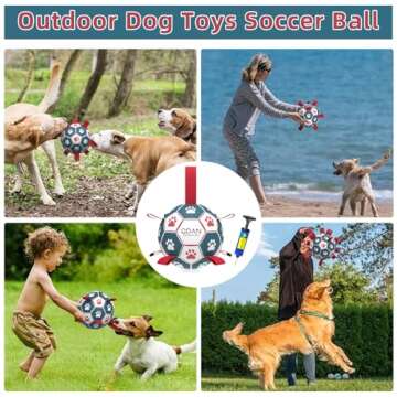 QDAN Dog Toys Soccer Ball with Straps, Interactive Toys for Tug of War, Puppy Birthday Toy, Dog Water Toy, Dog Balls for Small Medium Dog (6 Inch)