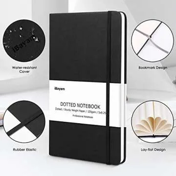 10 PACK Dotted Bullet Grid Journals Notebooks, Black Soft Hardcover, 120gsm Premium Thick Paper with Fine Inner Pocket for School Office Supplies Home Business Writing Note Taking Journaling, 5"X8.25"
