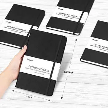 10 PACK Dotted Bullet Grid Journals Notebooks, Black Soft Hardcover, 120gsm Premium Thick Paper with Fine Inner Pocket for School Office Supplies Home Business Writing Note Taking Journaling, 5"X8.25"