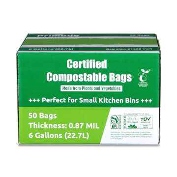 Primode Compostable Bags 6 Gallon Food Scraps Yard Waste Bags, 50 Count, Extra Thick 0.87 Mil, ASTM ...