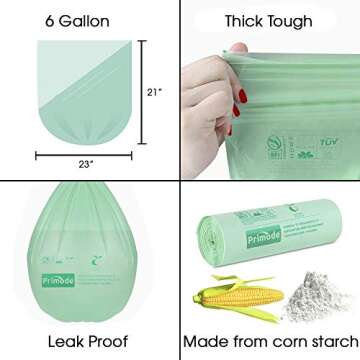 Primode 6 Gallon Compostable Bags for Food & Yard Waste