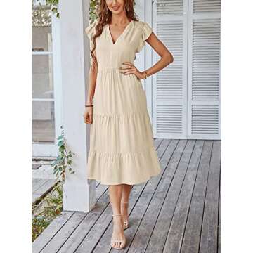 Adibosy Women Summer Casual V Neck Midi Dress Wrap Flutter Sleeve Boho Dress Flowy Swing Ruffle Tier...