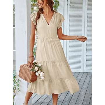 Adibosy Women Summer Casual V Neck Midi Dress