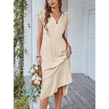 Adibosy Women Summer Casual V Neck Midi Dress