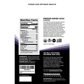 Terrasoul Superfoods Organic Acai Berry Powder, 16 Oz (Pack of 4), Freeze-Dried for Freshness, Omega...