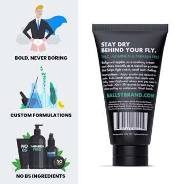 Ballsy Anti-Chafing, Anti-Itch Groin Deodorant for Men - Quick Drying Liquid Powder