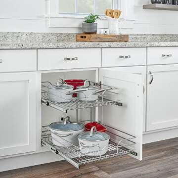 Rev-A-Shelf 2-Tier Kitchen Cabinet Pullout Shelf and Drawer Organizer Slide Out Pantry Storage Baske...