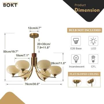 BOKT Vintage Ceiling Pendant Lighting Fixtures 6-Light Gold Sputnik Chandelier Nordic Milk Yellow Pe...