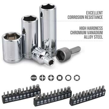 Amazon Basics Mechanic Tool Set with Case, Anti-Corrosion, SAE and Metric sizes 145-Piece