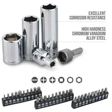 Amazon Basics Mechanic Tool Set with Case, Anti-Corrosion, SAE and Metric sizes 145-Piece