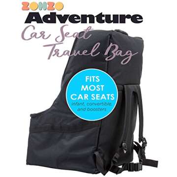 Zohzo Car Seat Travel Bag - Adjustable Padded Backpack for Car Seats (Black)