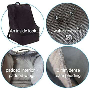 Zohzo Car Seat Travel Bag - Adjustable Padded Backpack for Car Seats (Black)