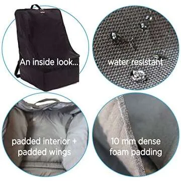 Zohzo Car Seat Travel Bag - Adjustable Padded Backpack for Car Seats (Black)