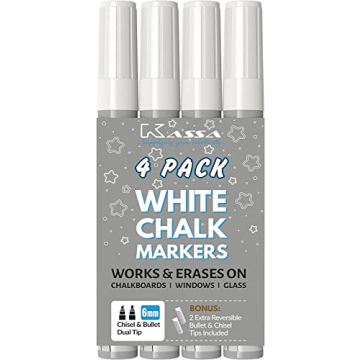 Kassa White Chalk Markers - Erasable & Dust-Free Set