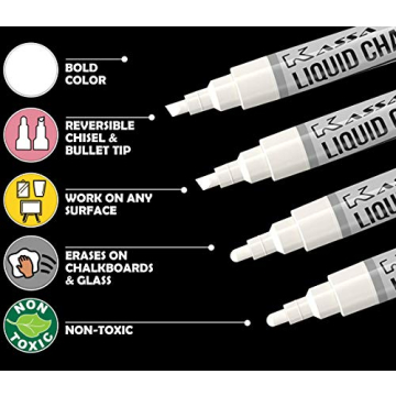 Kassa White Chalk Markers - Erasable & Dust-Free Set