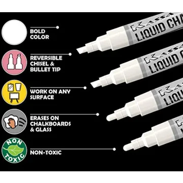 Kassa White Chalk Markers - Erasable & Dust-Free Set