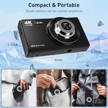 64MP Digital Camera with 5X Optical Zoom and 4K Video