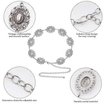 Topbuti Western Oval Concho Chain Belt for Women