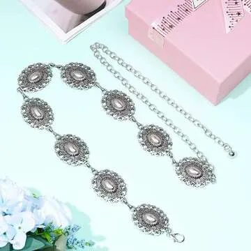 Topbuti Western Oval Concho Chain Belt for Women