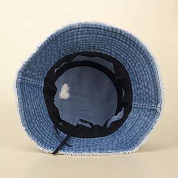 Distressed Denim Bucket Hat Ripped Frayed Edge Sun Hat for Women Men (Light Blue)