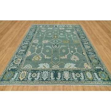CSILLA HOUSE Handknotted Turkish Oushak Rug - 9X12 ft - Premium Handmade Oriental Full Green Carpet,...