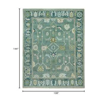 CSILLA HOUSE Handknotted Turkish Oushak Rug - 9X12 ft - Premium Handmade Oriental Full Green Carpet, Authentic Decorative Floral Woolen Turkish Oushak for Bedroom, Dining Room, Luxury Home Decor