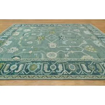 CSILLA HOUSE Handknotted Turkish Oushak Rug - 9X12 ft - Premium Handmade Oriental Full Green Carpet, Authentic Decorative Floral Woolen Turkish Oushak for Bedroom, Dining Room, Luxury Home Decor