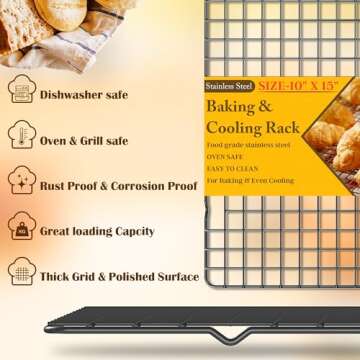 2PCS Cooling Racks for Cooking and Baking - 10" x 15"Heavy Duty Stainless Steel Wire Rack for Baking...