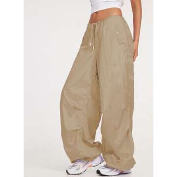 ONIRIKE Womens Parachute Pants Drawstring Elastic Low Waist Sweatpants Loose Baggy Y2K Cargo Pants Trousers with Pockets