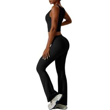 REORIA Women's Casual Outfits Stretchy Square Neck Workout Tank Top Flare Pants Leggings Athleisure ...